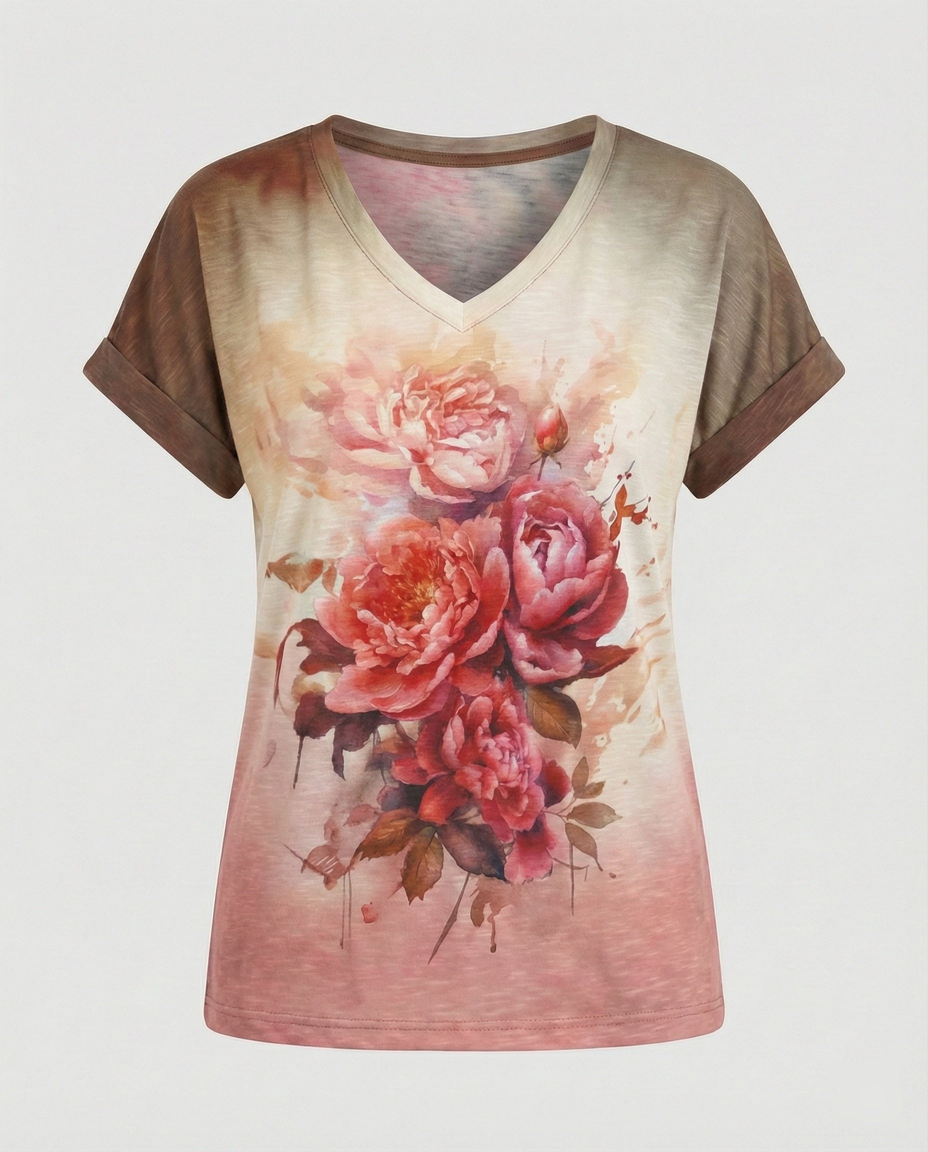 Blouses Tunic V-Neck Women Floral-https://detail.1688.com/offer/951765583141.html-Calm Wears-Gray-S-Calm Wears