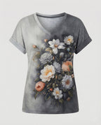 Blouses Tunic V-Neck Women Floral-https://detail.1688.com/offer/951765583141.html-Calm Wears-Gray-S-Calm Wears