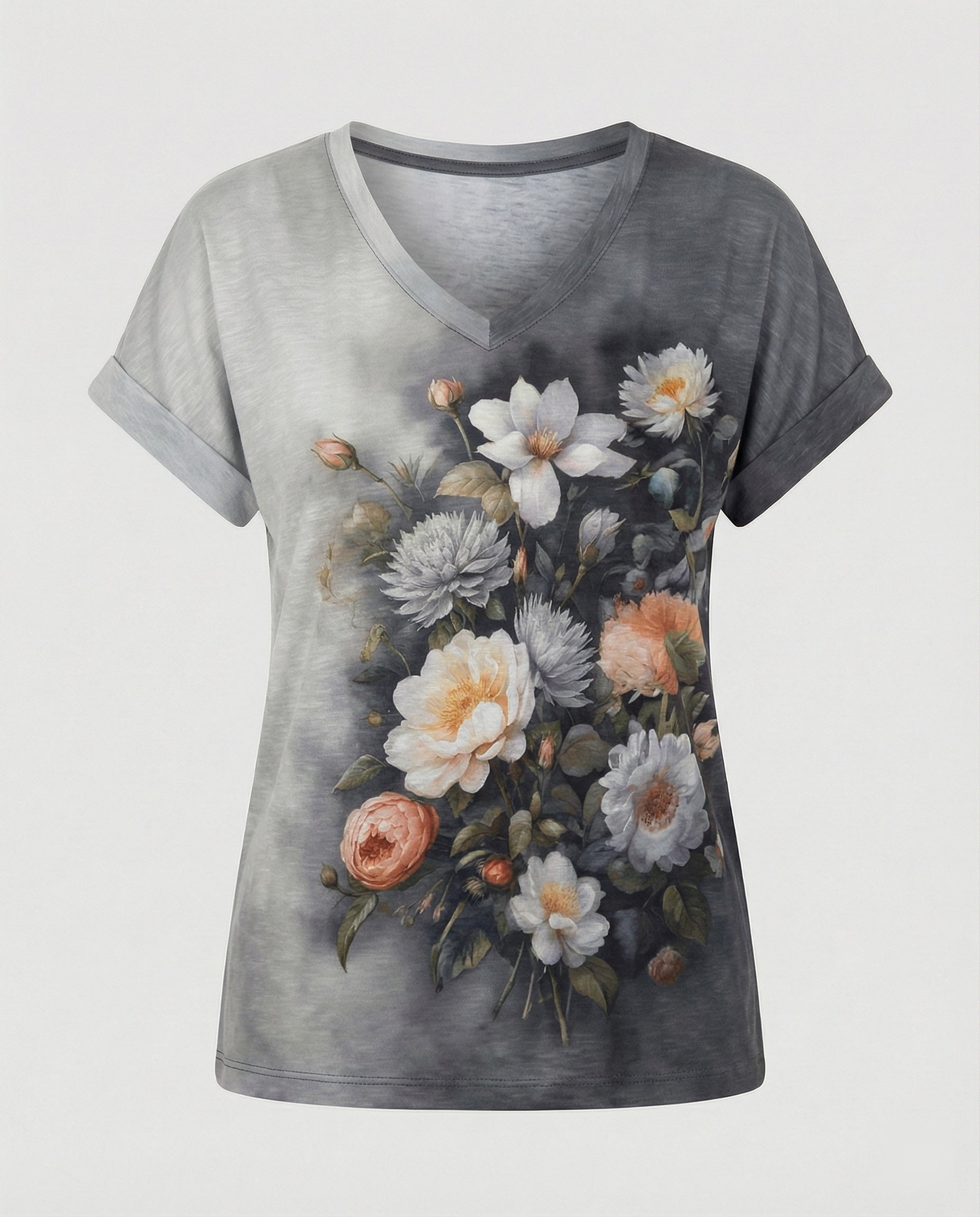 Blouses Tunic V-Neck Women Floral-https://detail.1688.com/offer/951765583141.html-Calm Wears-Gray-S-Calm Wears