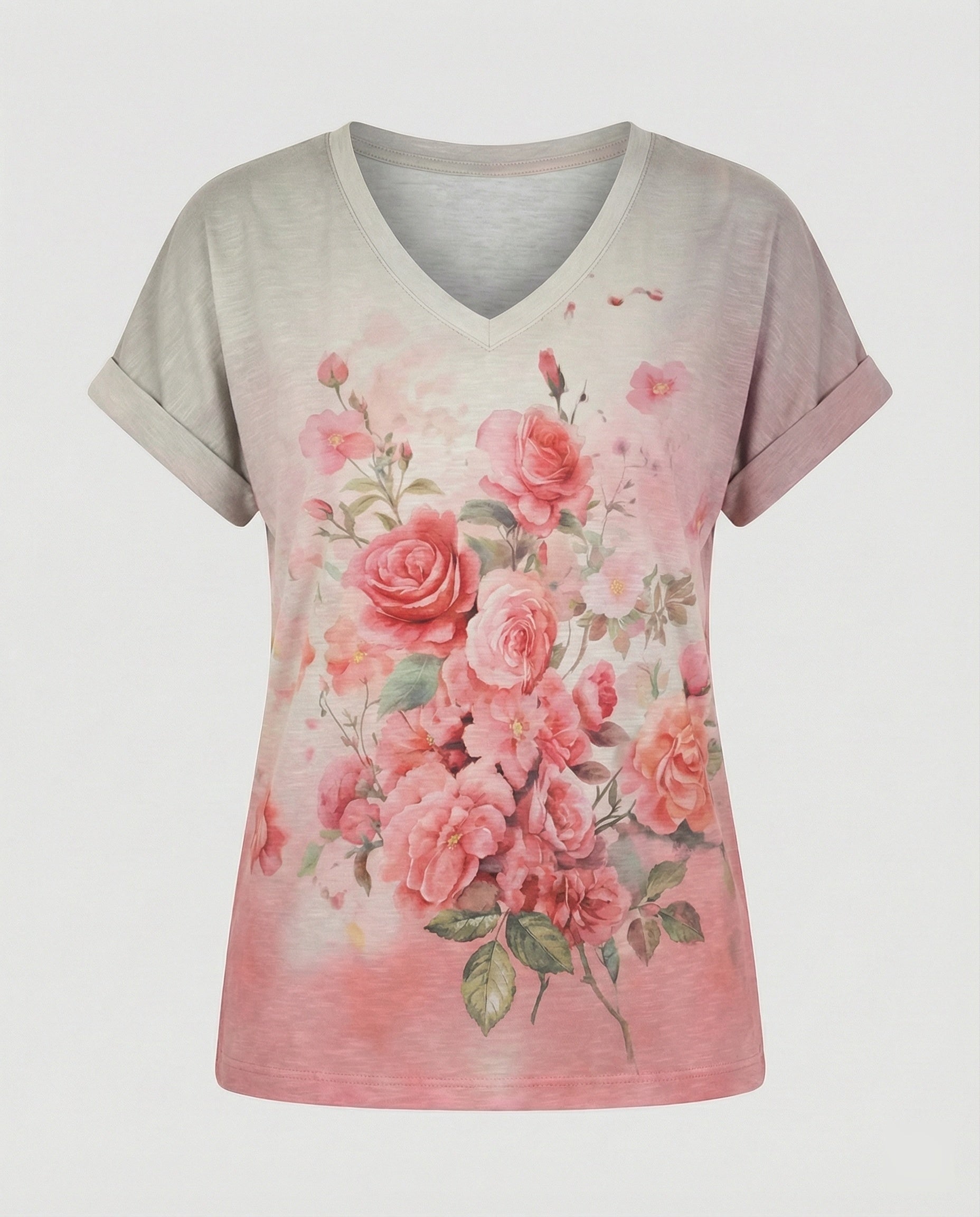 Blouses Tunic V-Neck Women Floral-https://detail.1688.com/offer/951765583141.html-Calm Wears-Gray-S-Calm Wears