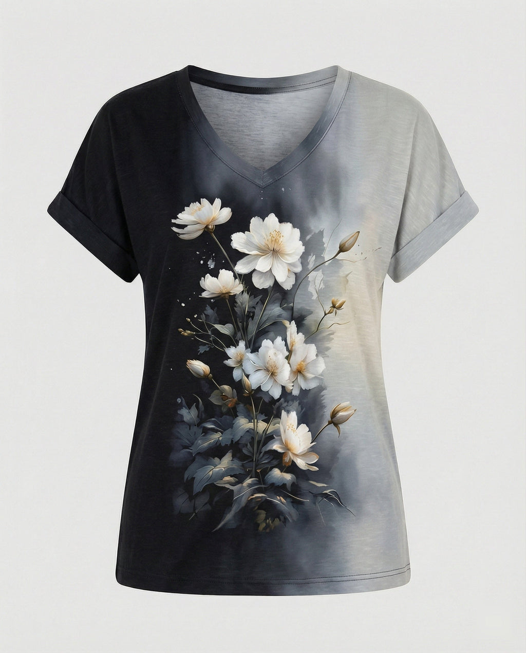 Blouses Tunic V-Neck Women Floral-https://detail.1688.com/offer/951765583141.html-Calm Wears-Gray-S-Calm Wears