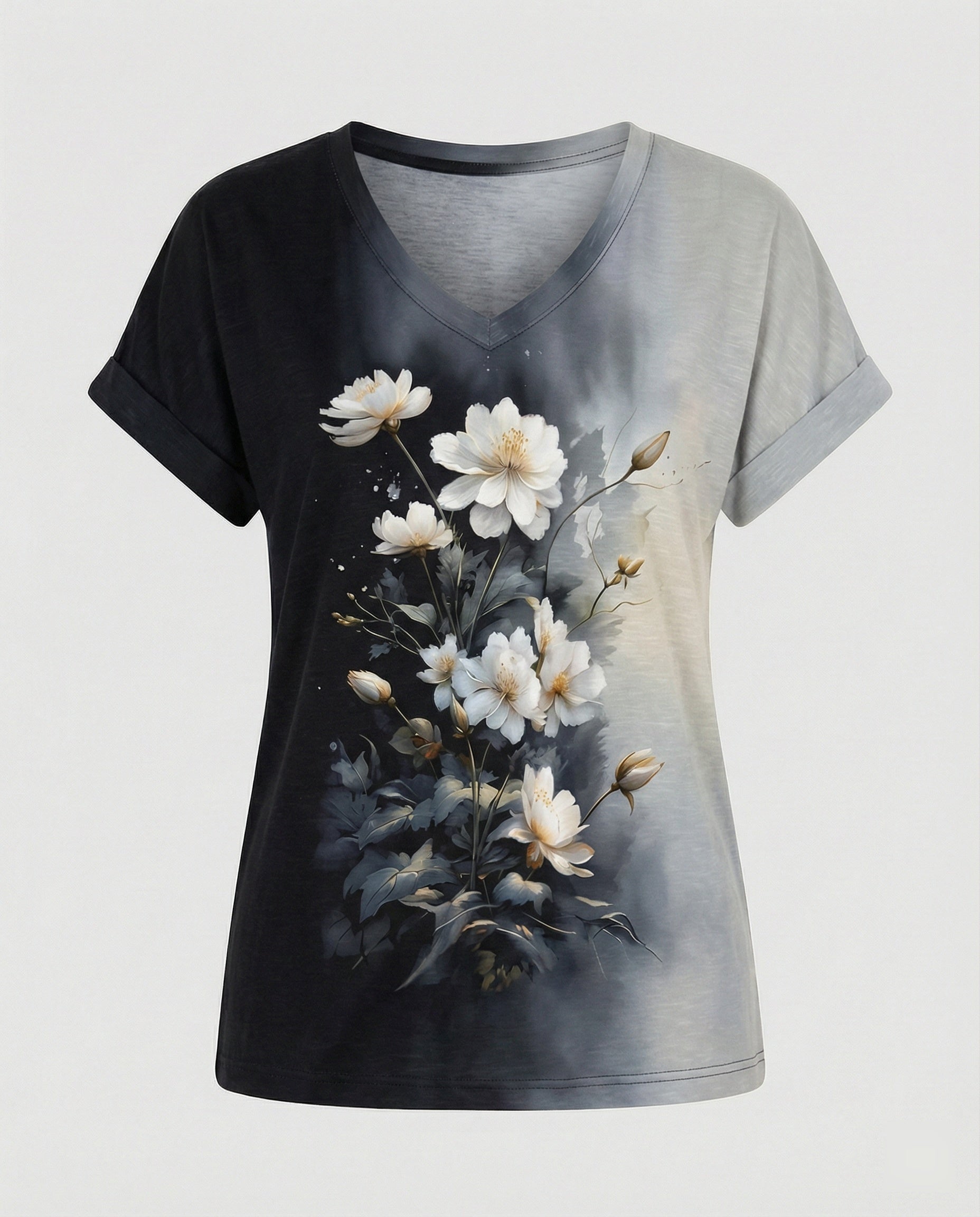 Blouses Tunic V-Neck Women Floral-https://detail.1688.com/offer/951765583141.html-Calm Wears-Gray-S-Calm Wears