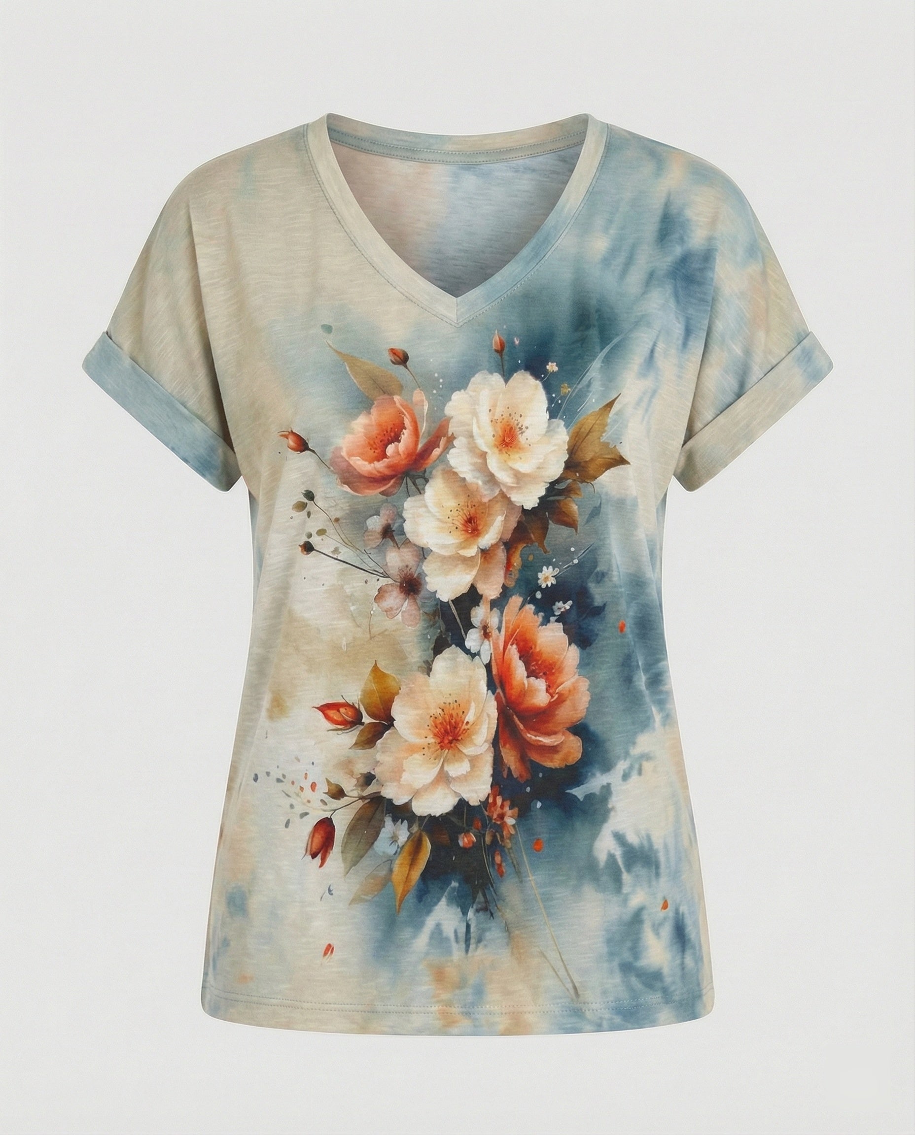 Blouses Tunic V-Neck Women Floral-https://detail.1688.com/offer/951765583141.html-Calm Wears-Multicolored-S-Calm Wears