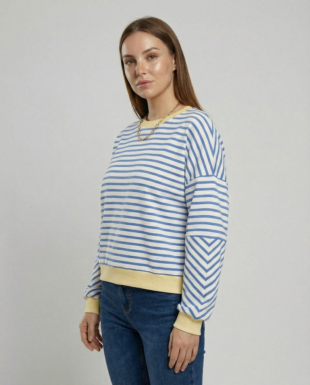 Boxy Sweatshirt Women Striped-https://detail.1688.com/offer/821392112827.0.html-Calm Wears-Blue-S-Calm Wears