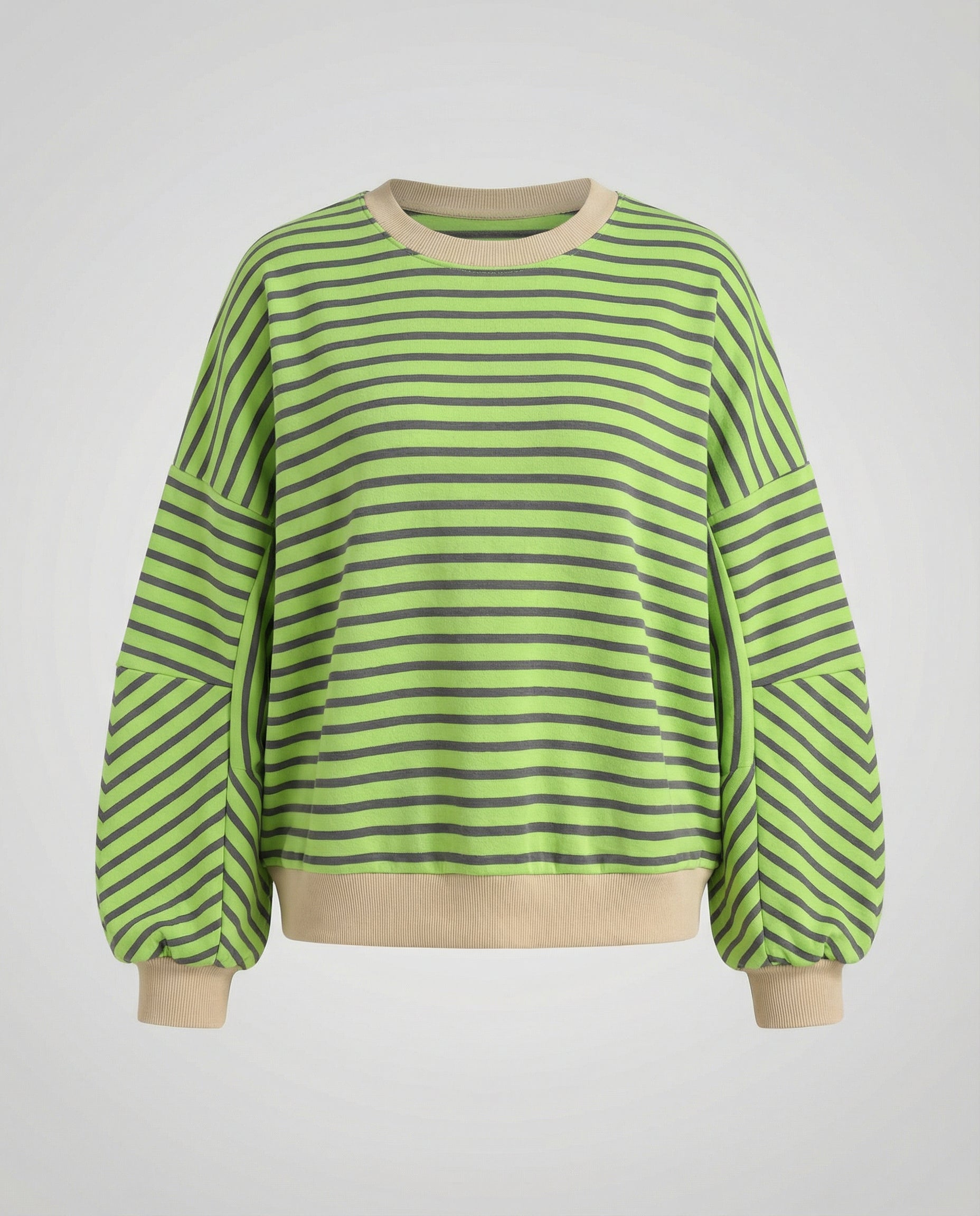 Boxy Sweatshirt Women Striped-https://detail.1688.com/offer/821392112827.0.html-Calm Wears-Gray Green-S-Calm Wears