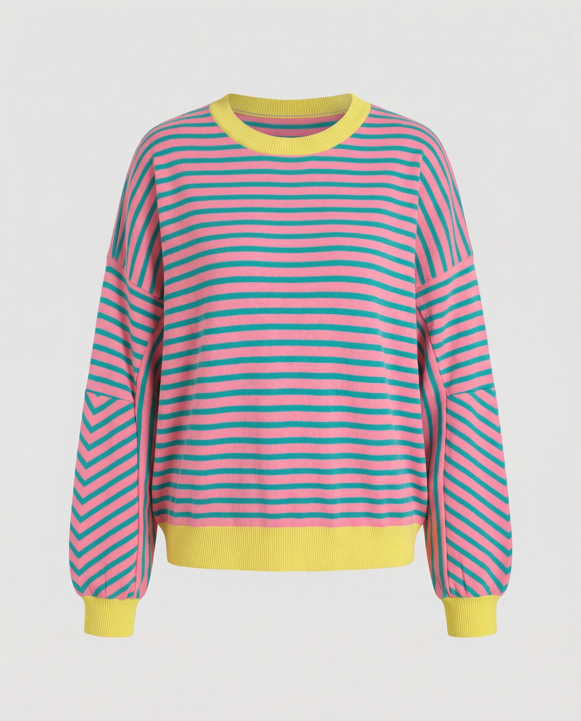 Boxy Sweatshirt Women Striped-https://detail.1688.com/offer/821392112827.0.html-Calm Wears-Green Magenta-S-Calm Wears