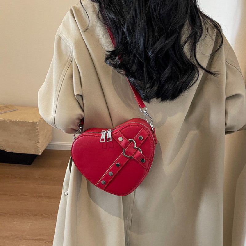 Shoulder bag for - Heart-shaped crossbody bag in eye-catching design with strap closure-Calm Wears-Beige-Calm Wears