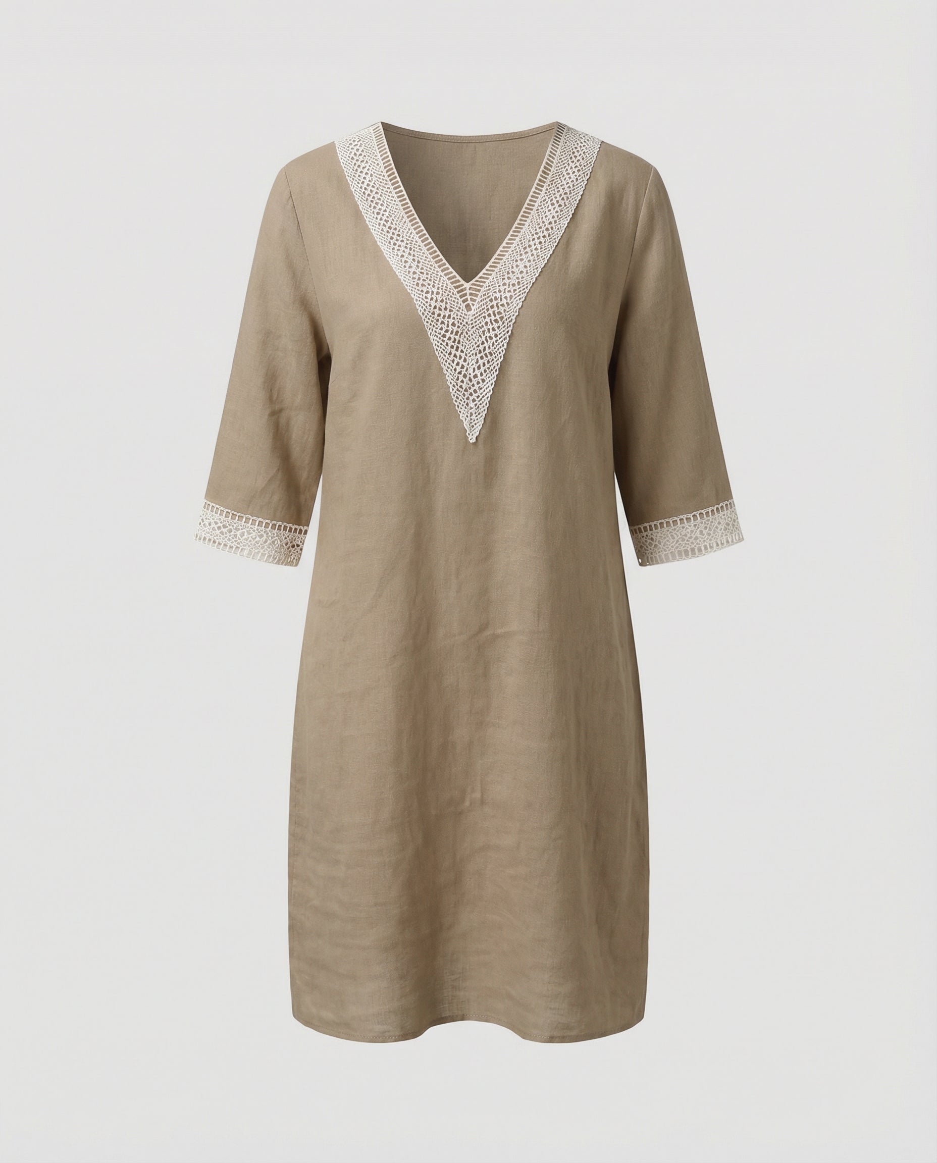 Casual women's cotton dress-lavorea20240923-Calm Wears-Khaki-S-Calm Wears