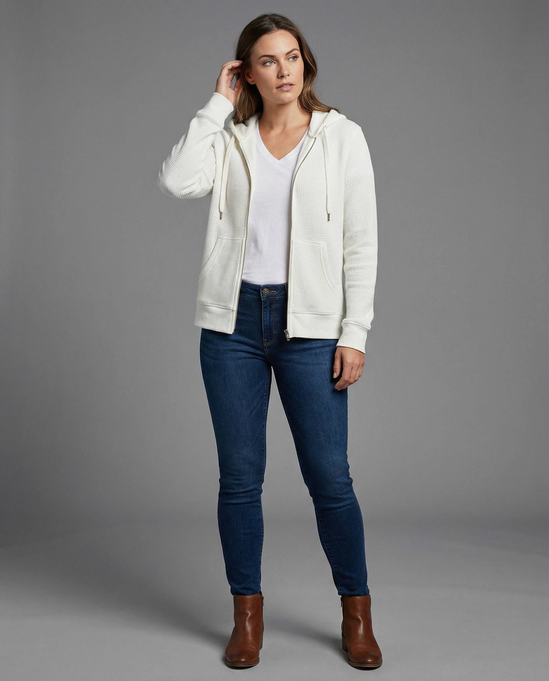 Checked women's leisure jacket-jacket-Calm Wears-White-S-Calm Wears
