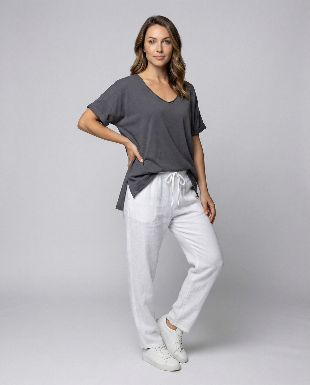 Classic Women Round Neck Shirt-jacobnora-aus20250215-Calm Wears-Dark gray-S-Calm Wears