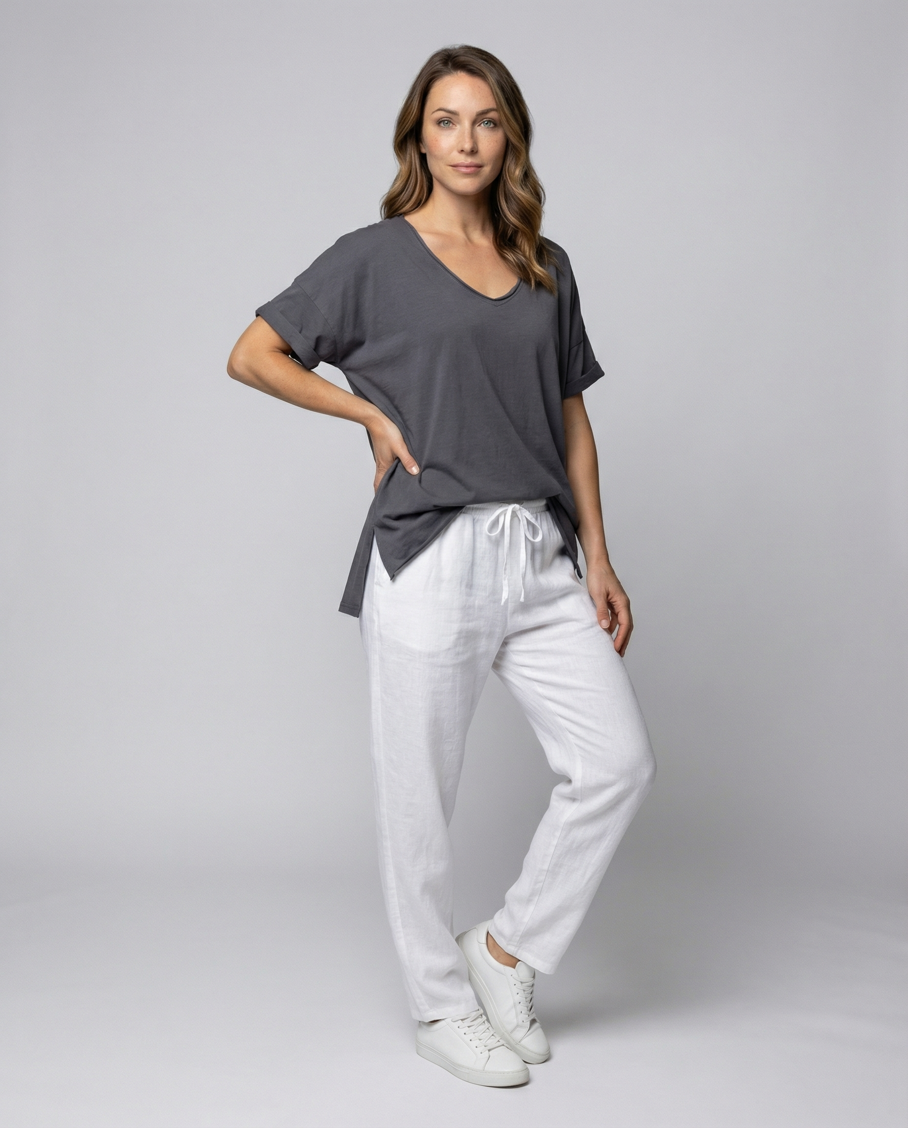 Classic Women Round Neck Shirt-jacobnora-aus20250215-Calm Wears-Dark gray-S-Calm Wears