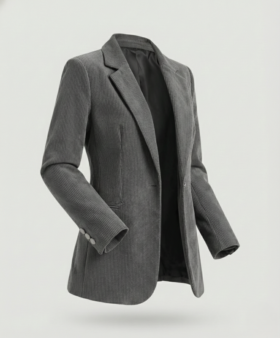 Cord Blazer Women Elegant-https://detail.1688.com/offer/971489957038.html-Calm Wears-Gray-S-Calm Wears