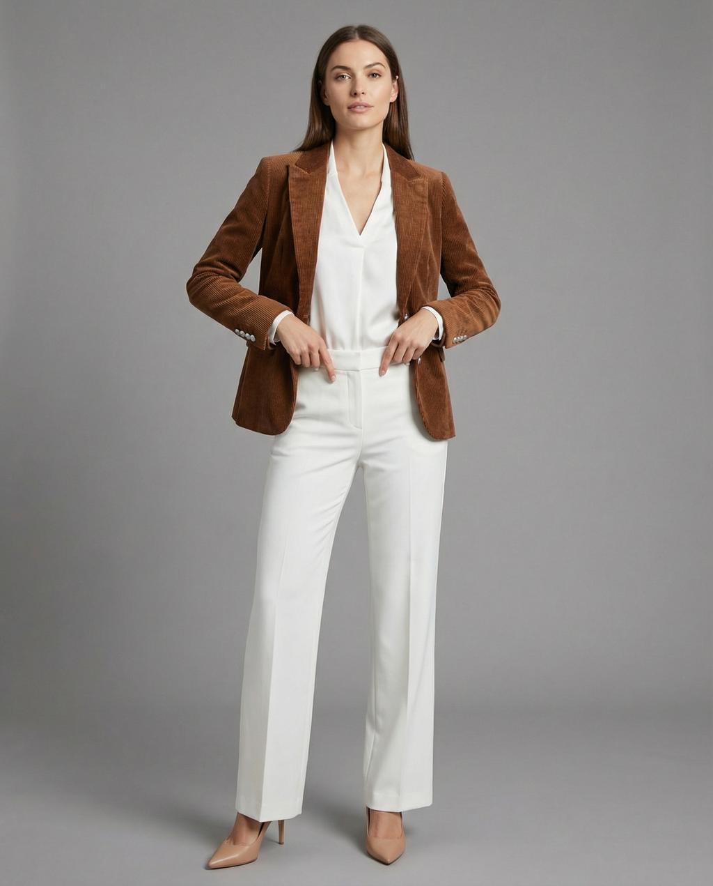 Cord Blazer Women Elegant-https://detail.1688.com/offer/971489957038.html-Calm Wears-Light brown-S-Calm Wears