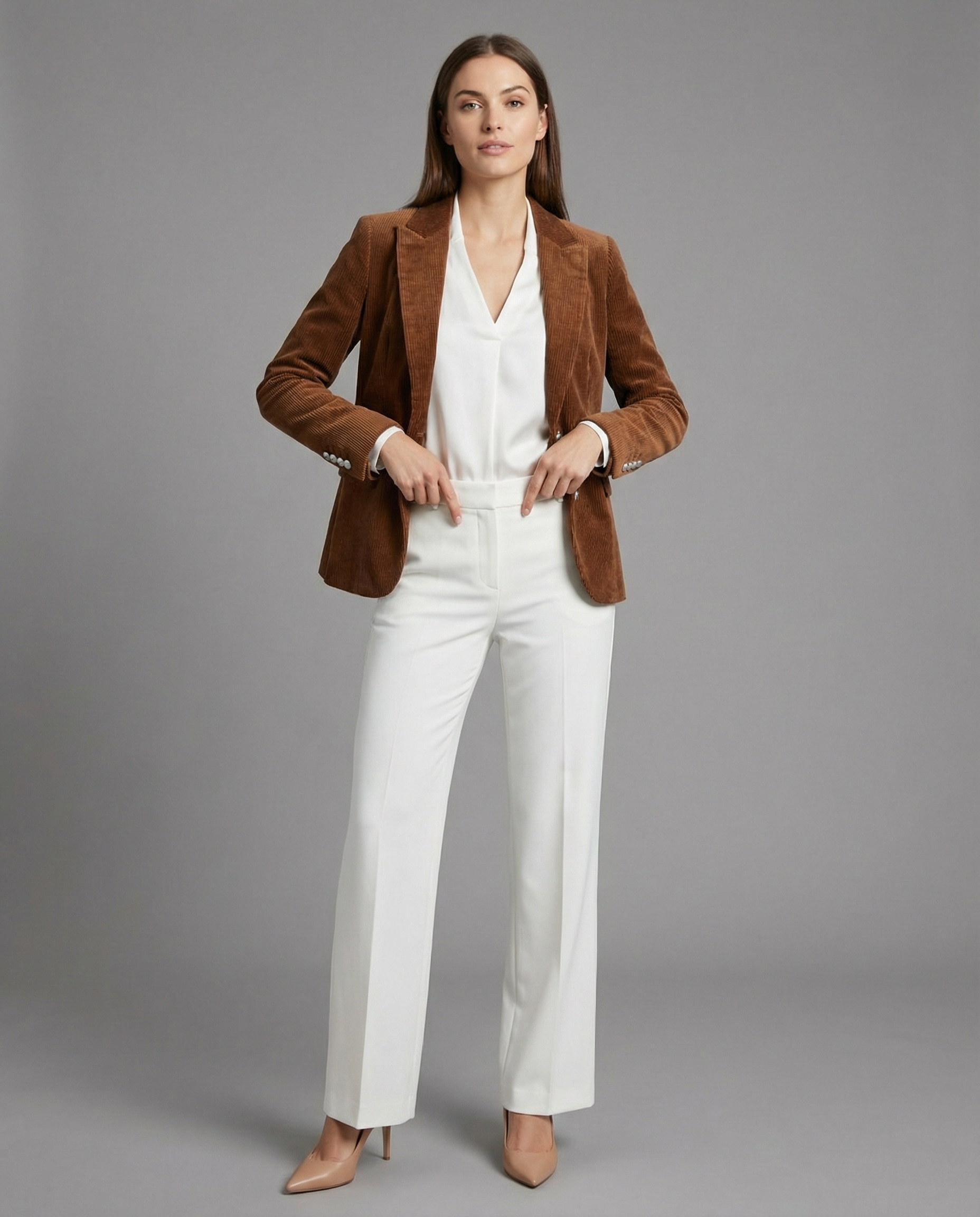 Cord Blazer Women Elegant-https://detail.1688.com/offer/971489957038.html-Calm Wears-Light brown-S-Calm Wears