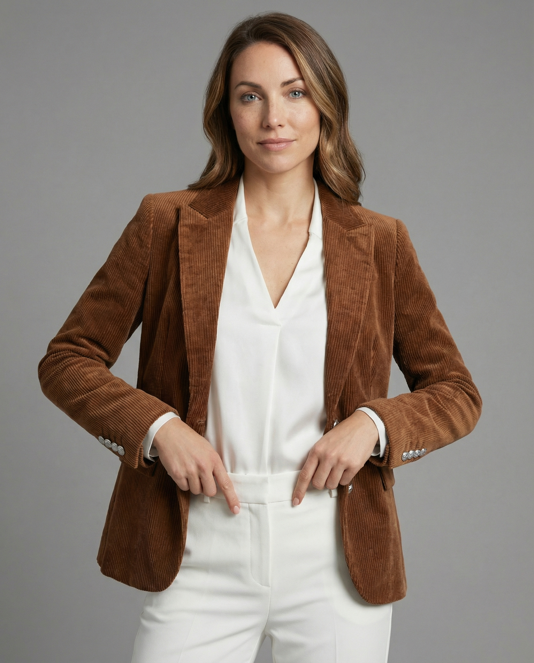 Cord Blazer Women Elegant-https://detail.1688.com/offer/971489957038.html-Calm Wears-Light brown-S-Calm Wears