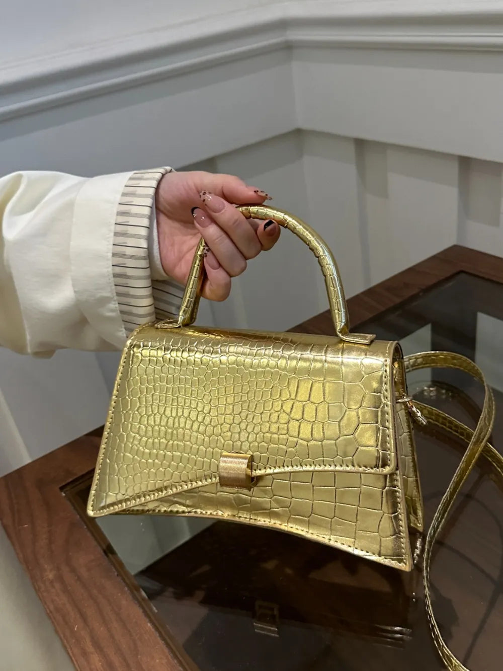 Sculpted Crocodile Mini-clare bags20260419-Calm Wears-Gold-One size-Calm Wears