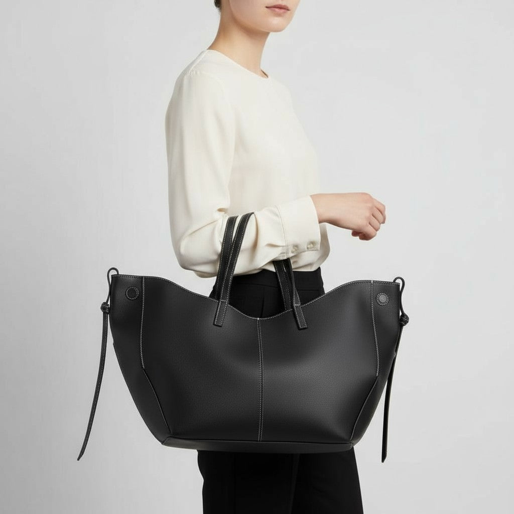 Large Grainy Leather Tote Bag-dione couture20260421-Calm Wears-Black-Calm Wears