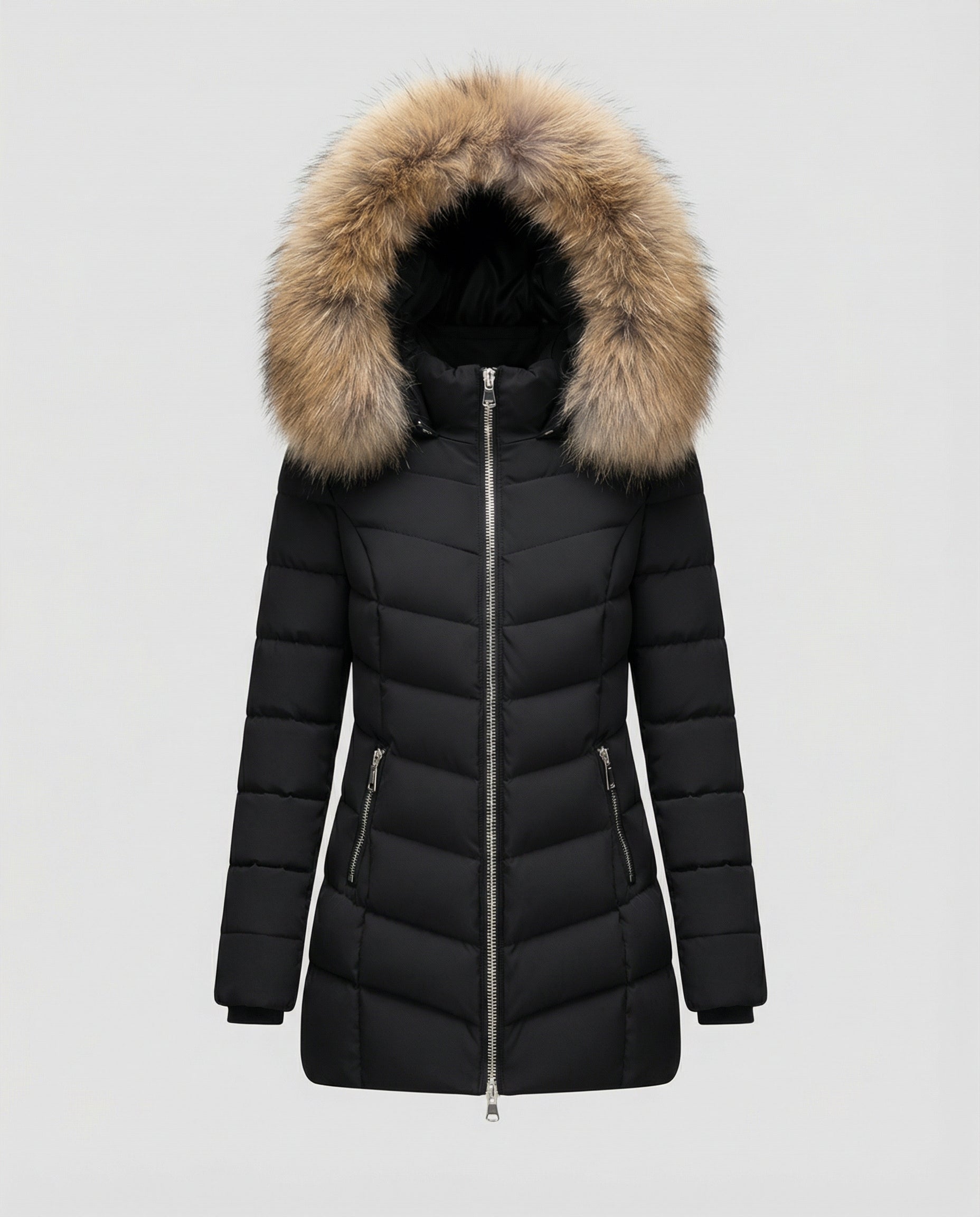 Down jacket women fur collar-vikliv20251124-Calm Wears-Black-M-Calm Wears