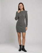 Elegant Figure-Hugging Knitted Midi Dress-van dijk fashion20240814-Calm Wears-Gray-S-Calm Wears
