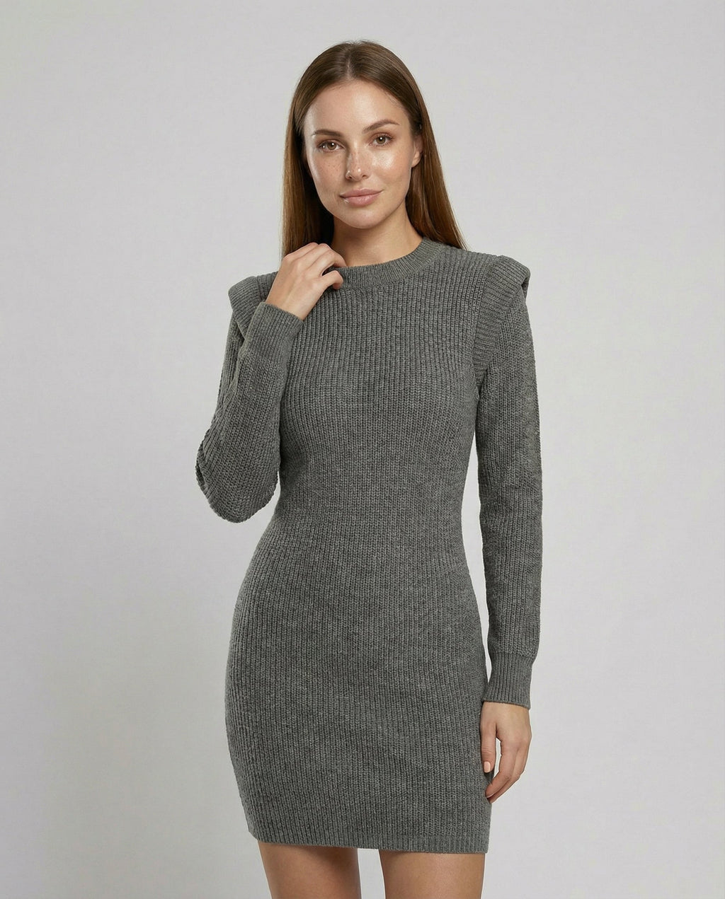Elegant Figure-Hugging Knitted Midi Dress-van dijk fashion20240814-Calm Wears-Gray-S-Calm Wears