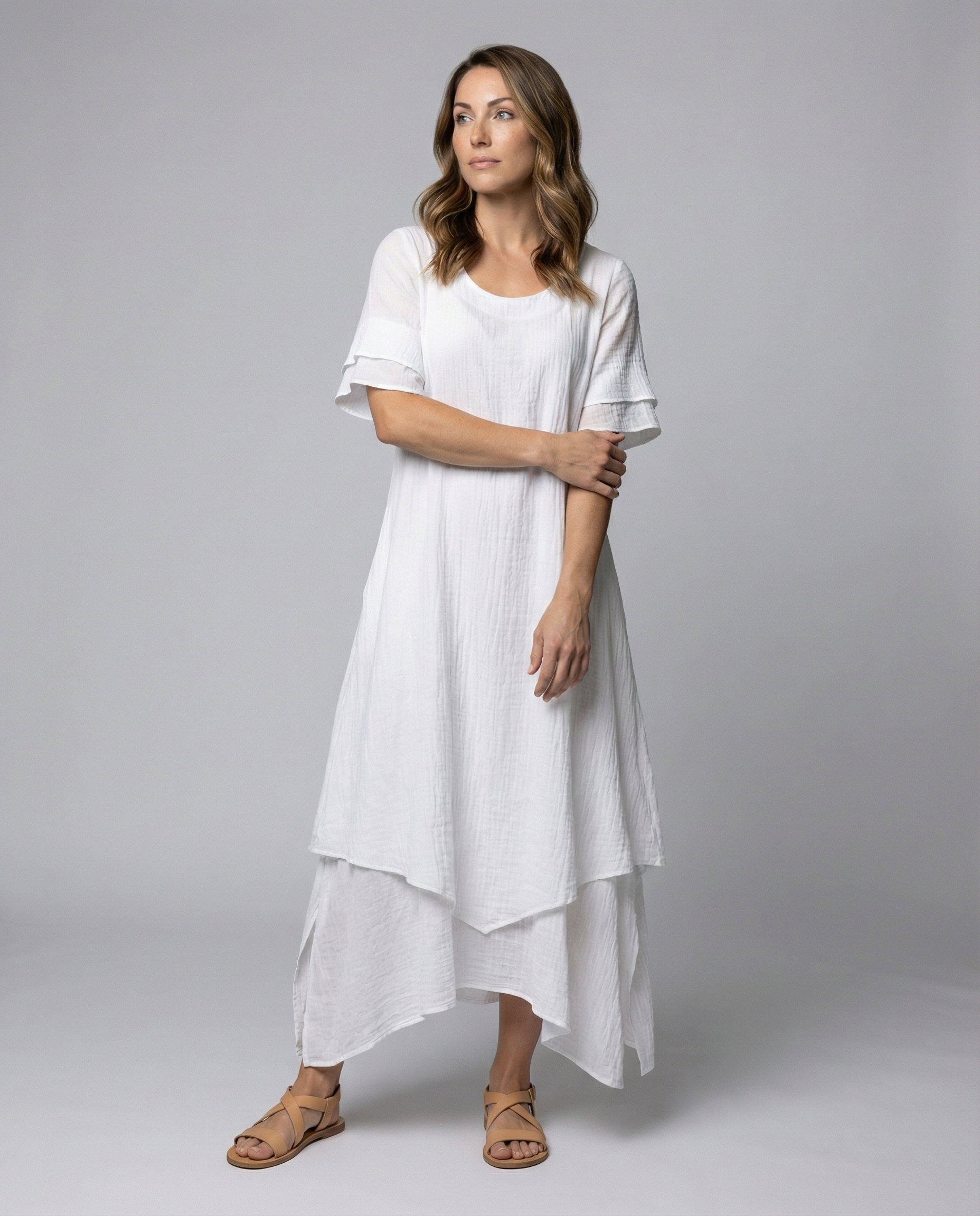 Elegant ladies slit dress evening-havsbris20240903-Calm Wears-White-S-Calm Wears