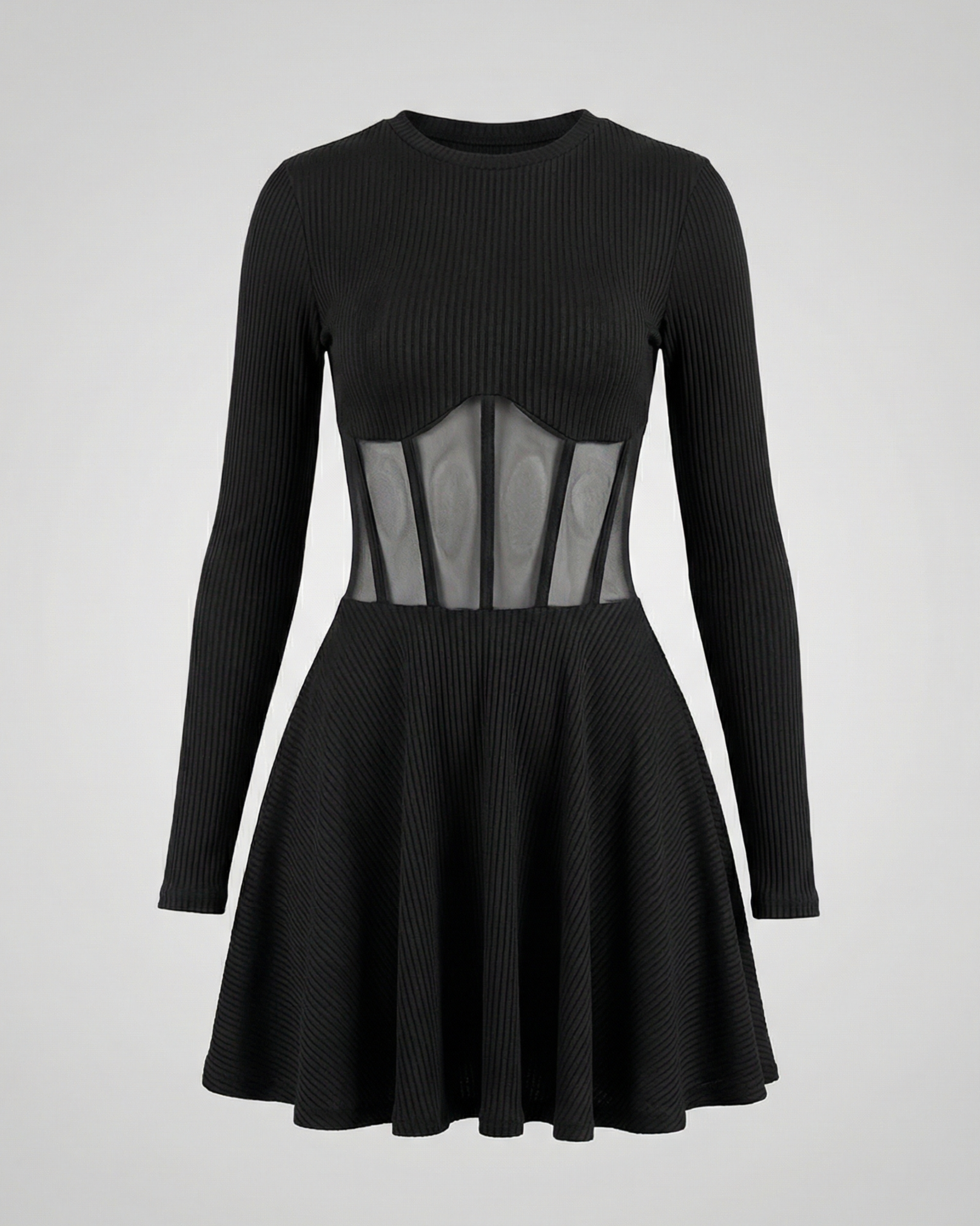 Elegant mini dress with inserts-https://detail.1688.com/offer/853844549021.html-Calm Wears-Black-S-Calm Wears