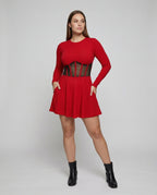 Elegant mini dress with inserts-https://detail.1688.com/offer/853844549021.html-Calm Wears-Red-S-Calm Wears