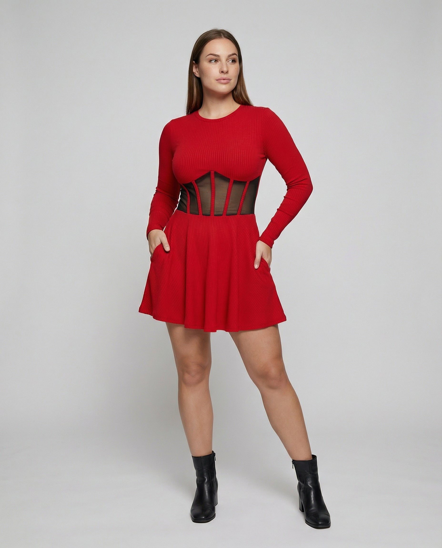 Elegant mini dress with inserts-https://detail.1688.com/offer/853844549021.html-Calm Wears-Red-S-Calm Wears