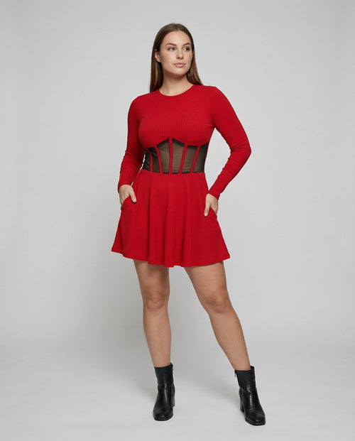 Elegant mini dress with inserts-https://detail.1688.com/offer/853844549021.html-Calm Wears-Red-S-Calm Wears