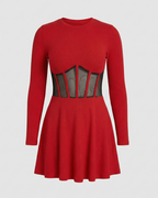 Elegant mini dress with inserts-https://detail.1688.com/offer/853844549021.html-Calm Wears-Red-S-Calm Wears
