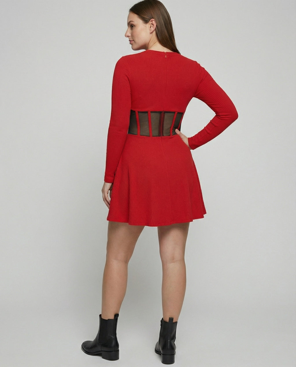 Elegant mini dress with inserts-https://detail.1688.com/offer/853844549021.html-Calm Wears-Red-S-Calm Wears
