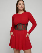 Elegant mini dress with inserts-https://detail.1688.com/offer/853844549021.html-Calm Wears-Red-S-Calm Wears