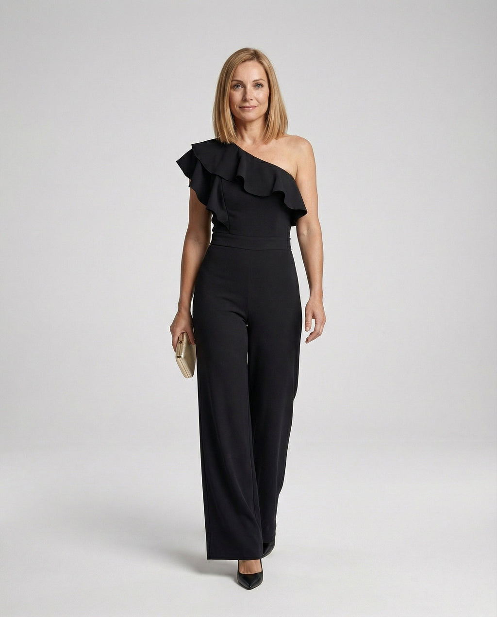 Elegant off-shoulder jumpsuit with ruffle-https://detail.1688.com/offer/910998347206.html-Calm Wears-Black-S-Calm Wears