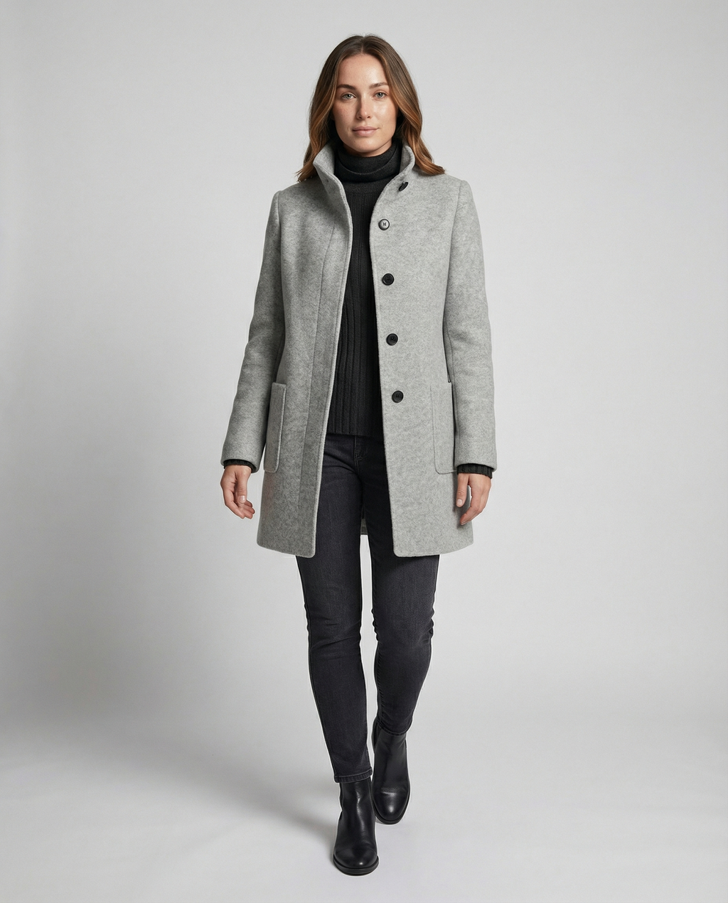 Elegant Short Coat Women-neumann mode20251226-Calm Wears-Gray-S (36)-Calm Wears