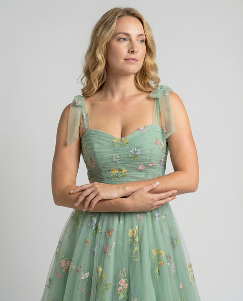 Elegant Tulle Ball Gown Women-mallinna16042024-Calm Wears-Green - long-XS-Calm Wears