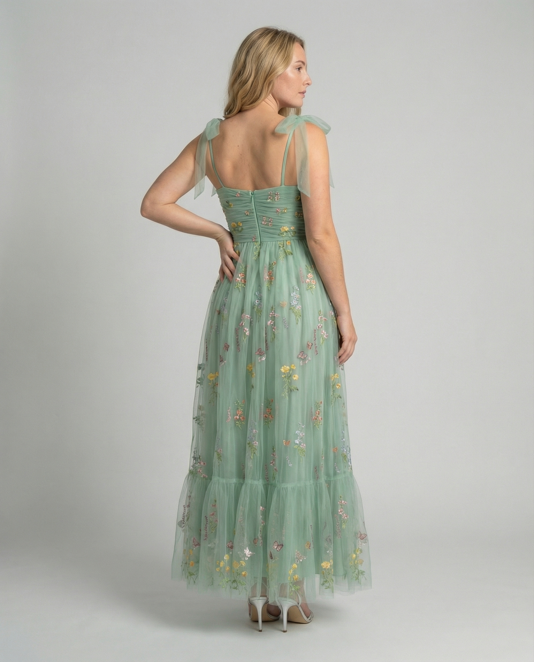 Elegant Tulle Ball Gown Women-mallinna16042024-Calm Wears-Green - long-XS-Calm Wears