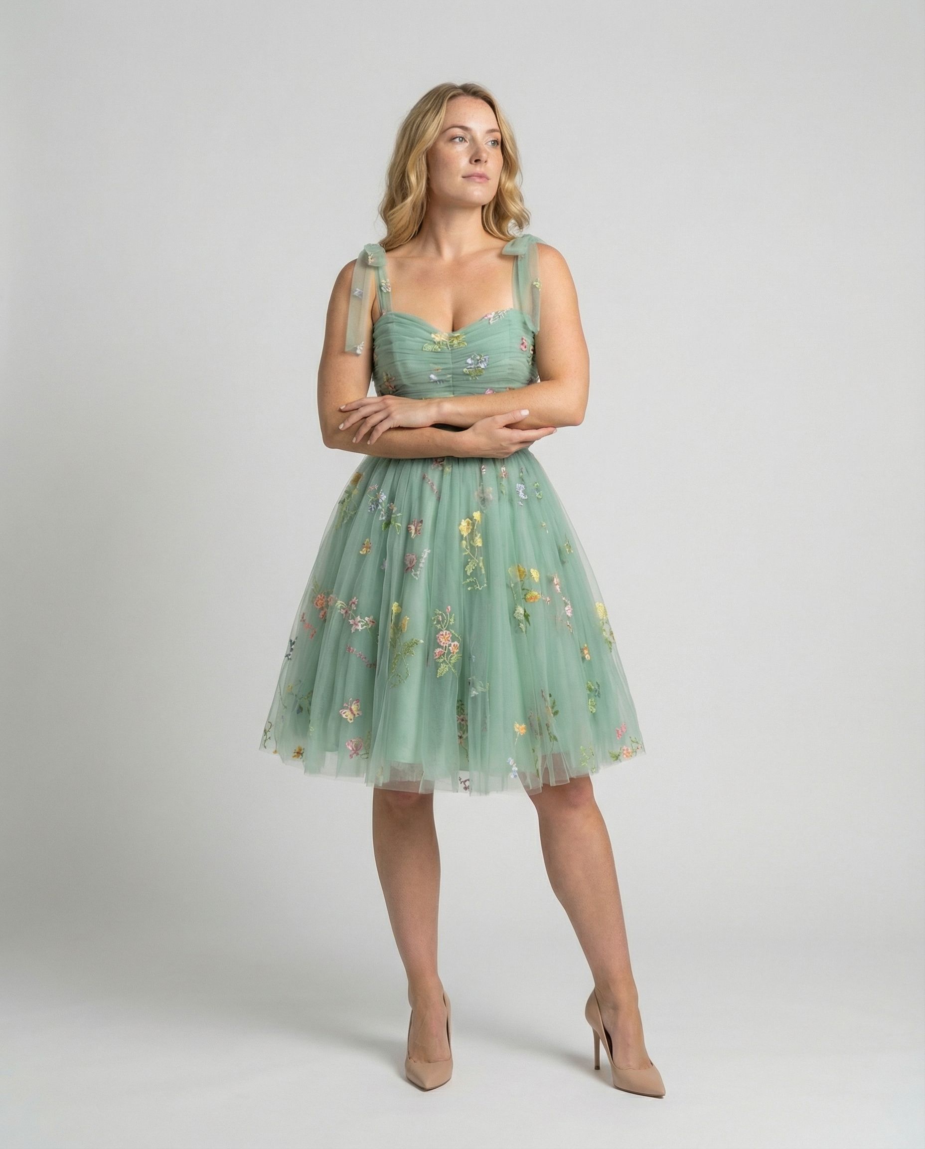 Elegant Tulle Ball Gown Women-mallinna16042024-Calm Wears-Green - long-XS-Calm Wears