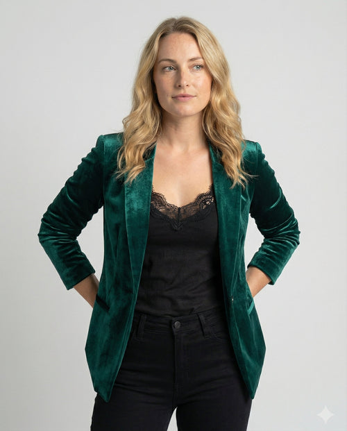 Elegant Velvet Blazer Women's Jacket-inrosy20240425-Calm Wears-Green-S-Calm Wears