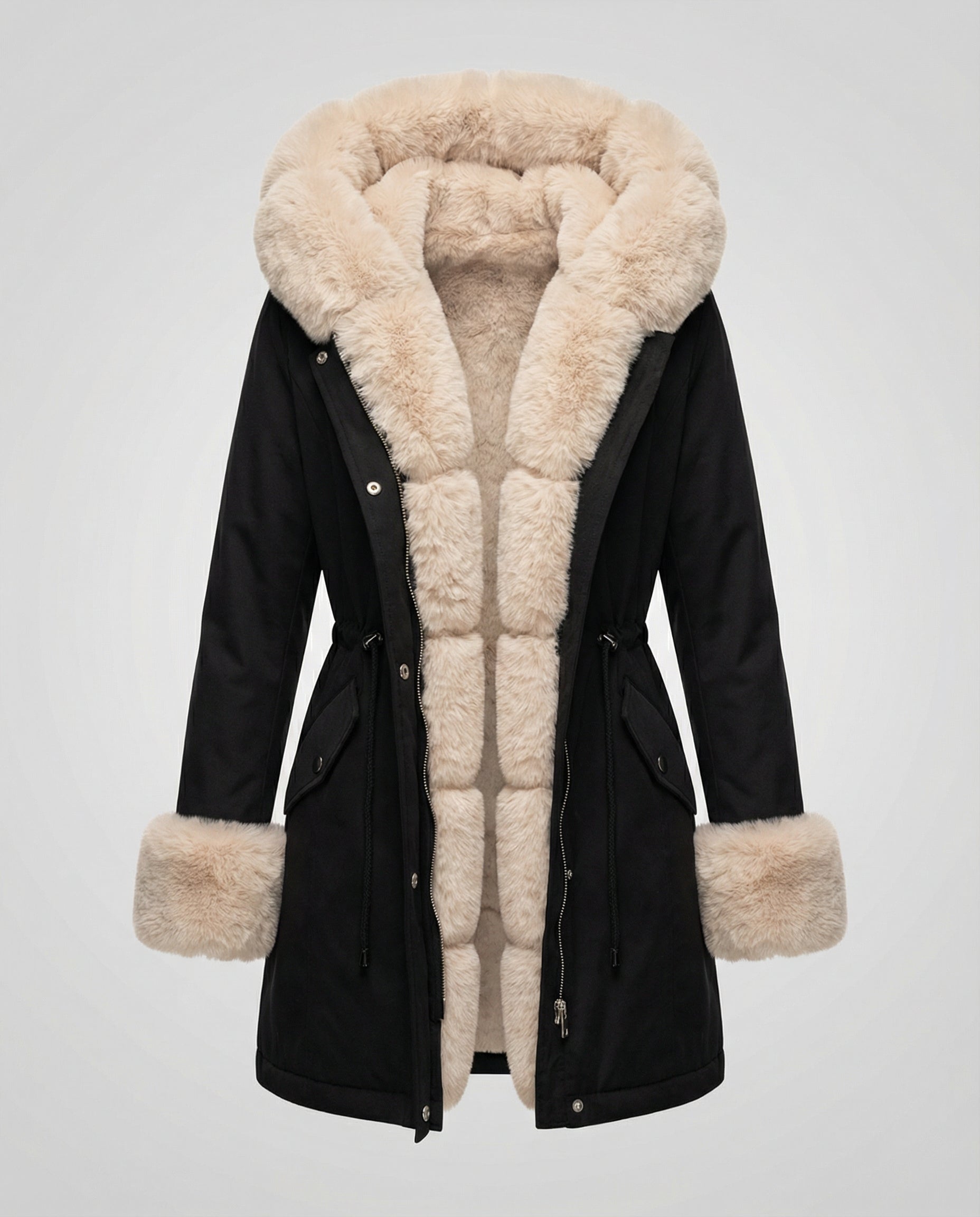 Elegant Women's Faux Fur Jacket-luna20251114-Calm Wears-Black/Apricot-S-Calm Wears