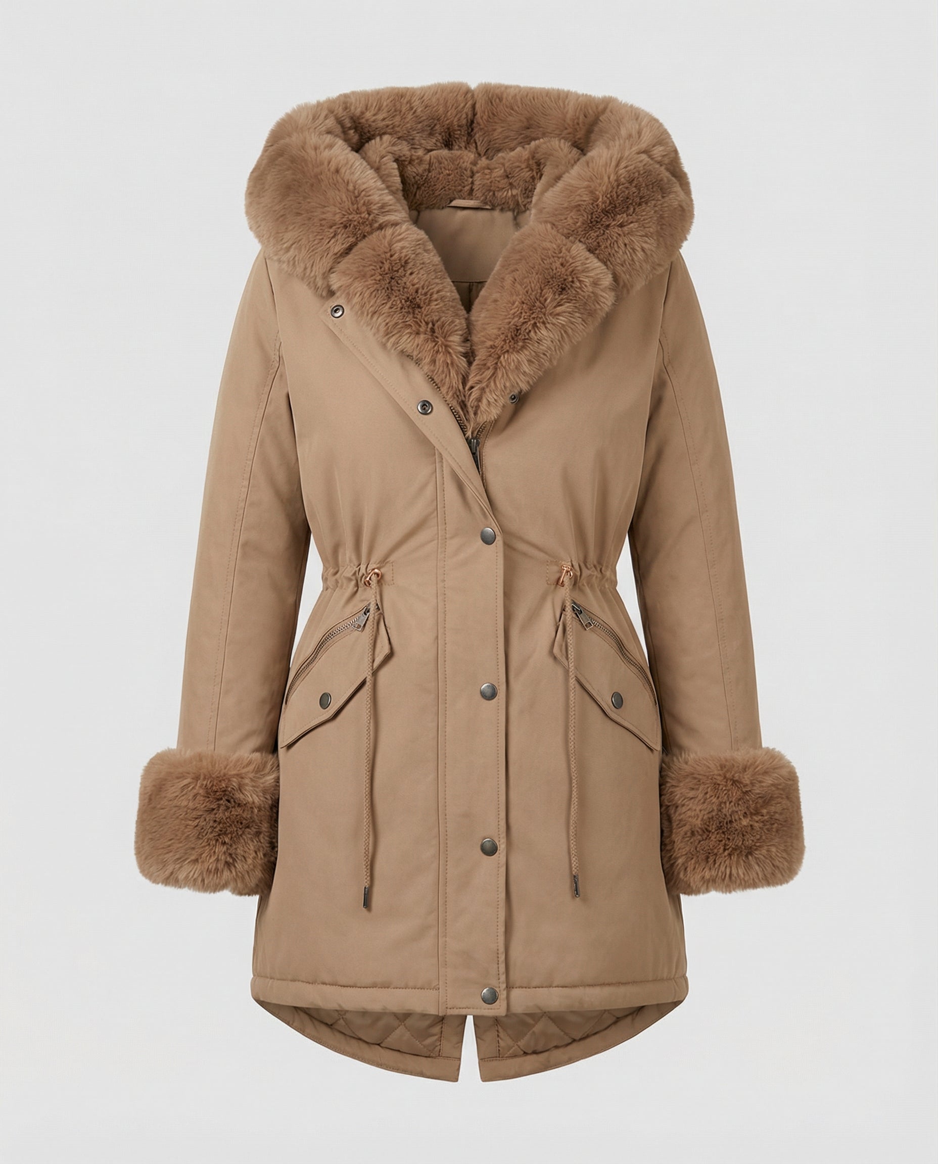 Elegant Women's Faux Fur Jacket-luna20251114-Calm Wears-Khaki-S-Calm Wears