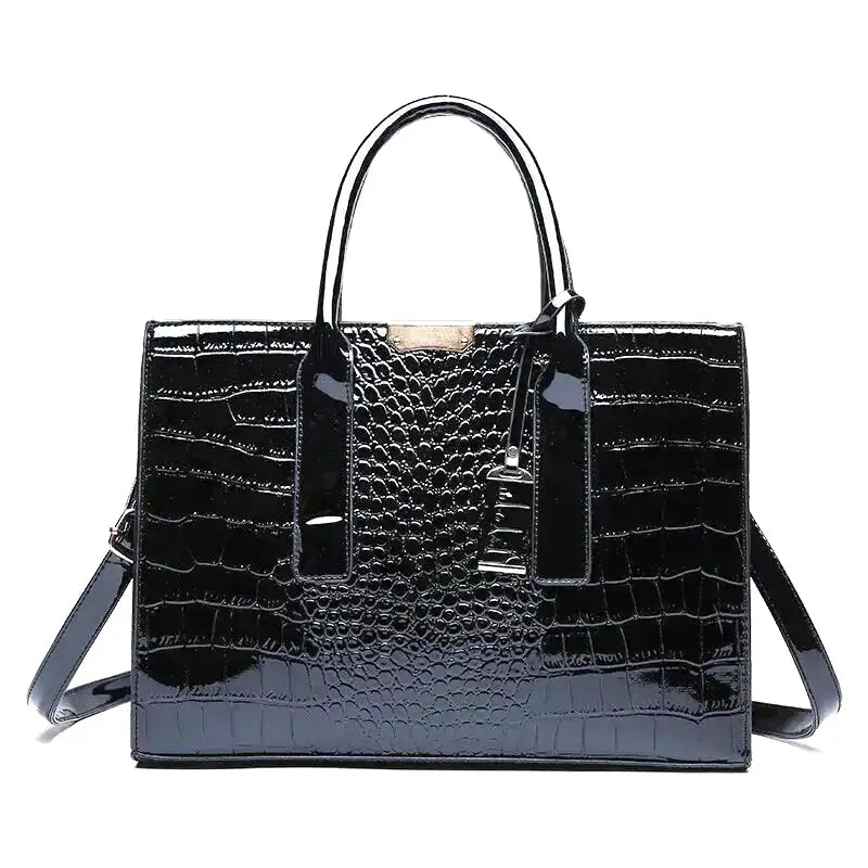 Large Capacity Crocodile Patent Leather Handbag-dione couture20260421-Calm Wears-Black-Calm Wears