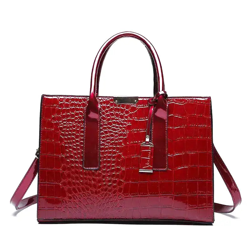 Large Capacity Crocodile Patent Leather Handbag-dione couture20260421-Calm Wears-Red-Calm Wears