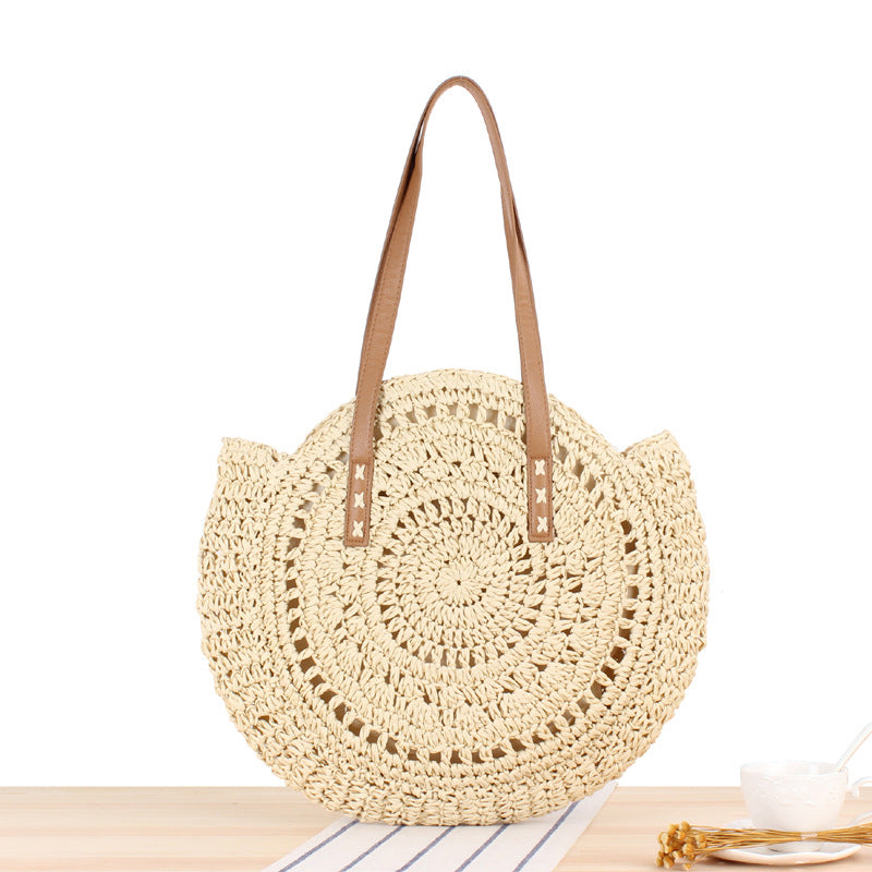 Simple Round Shoulder Bag Straw Bag Summer Beach Bags