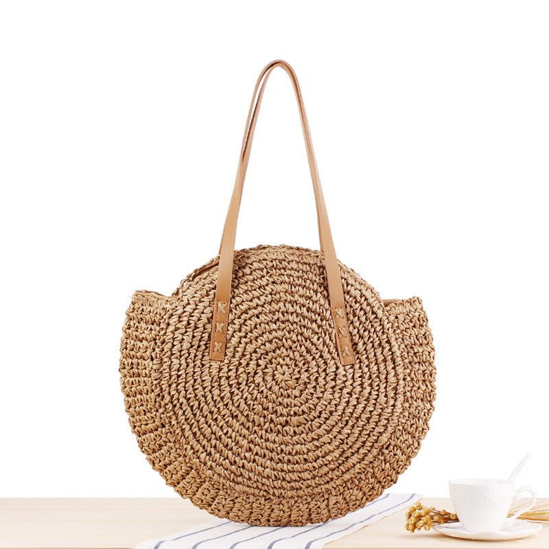 Simple Round Shoulder Bag Straw Bag Summer Beach Bags