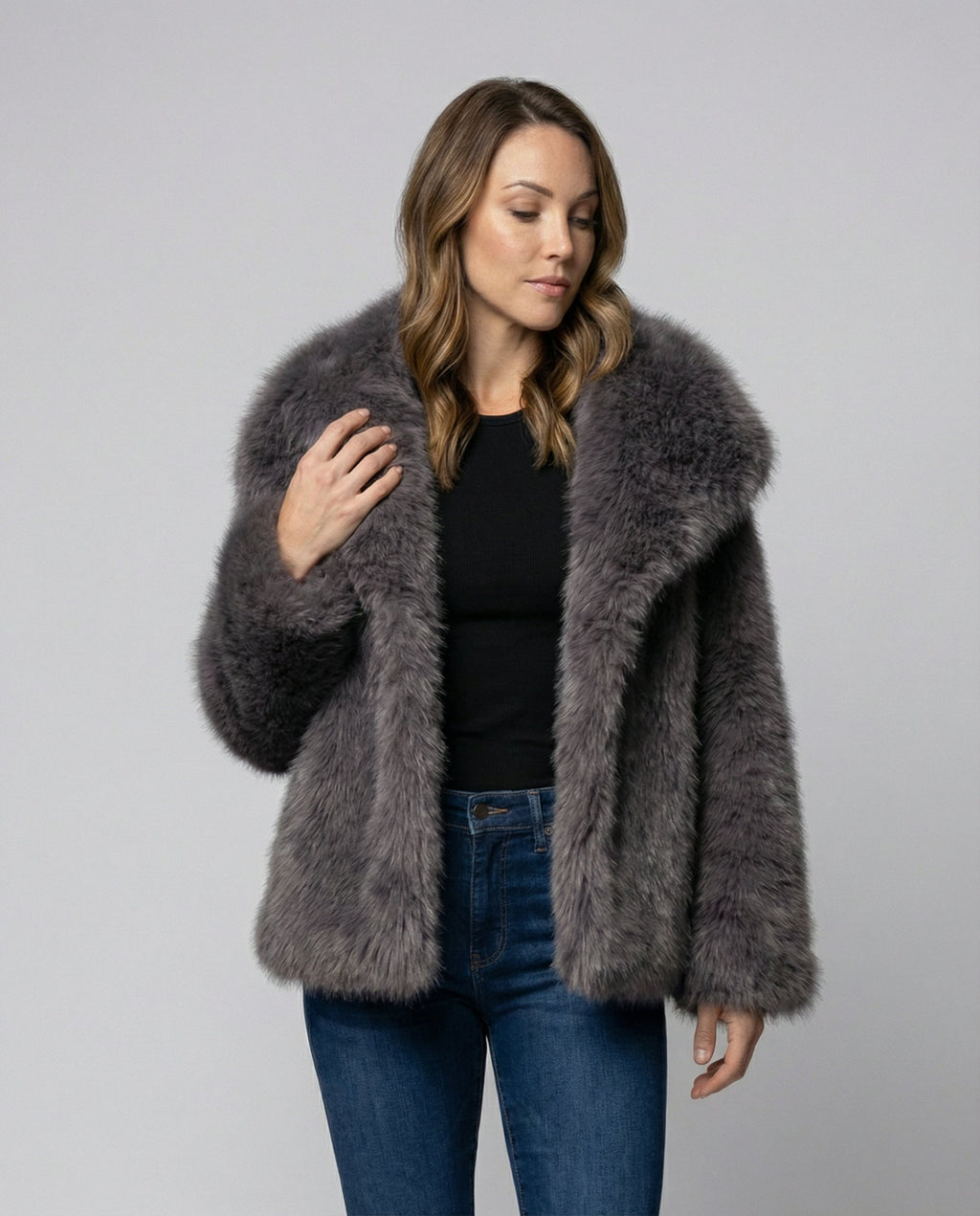 Faux-Fur Shawl Collar Jacket-classylooker20251202-Calm Wears-Gray-XS-Calm Wears