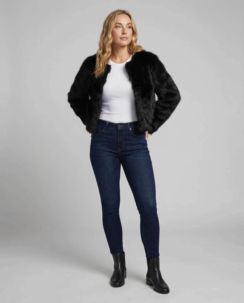 Faux Fur Short Coat Women-valora-mode20241023-Calm Wears-Black-S-Calm Wears