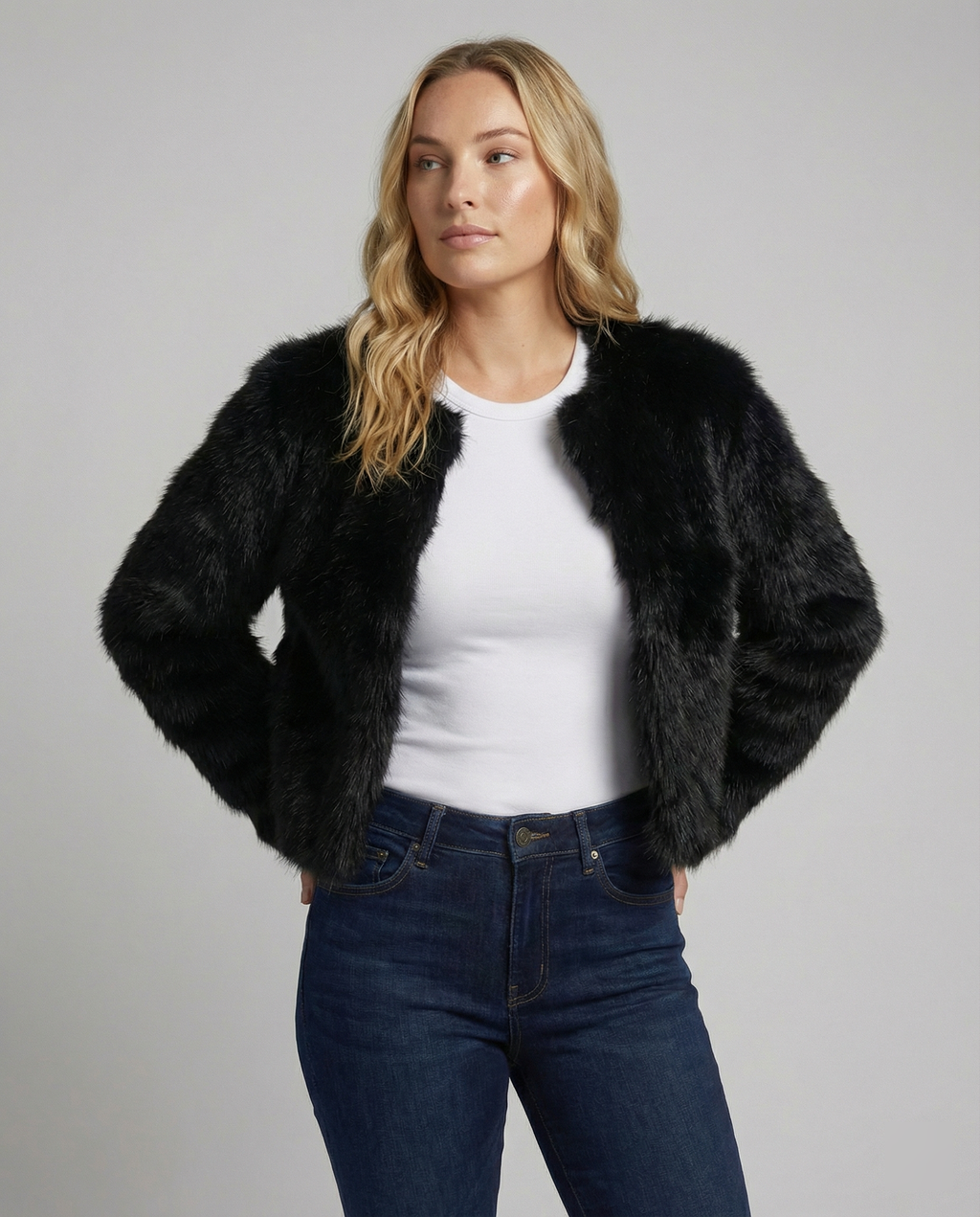 Faux Fur Short Coat Women-valora-mode20241023-Calm Wears-Black-S-Calm Wears