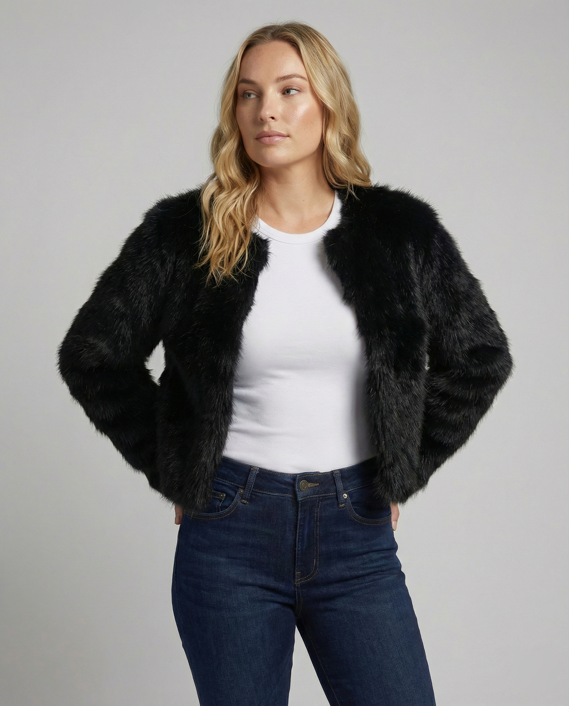 Faux Fur Short Coat Women-valora-mode20241023-Calm Wears-Black-S-Calm Wears