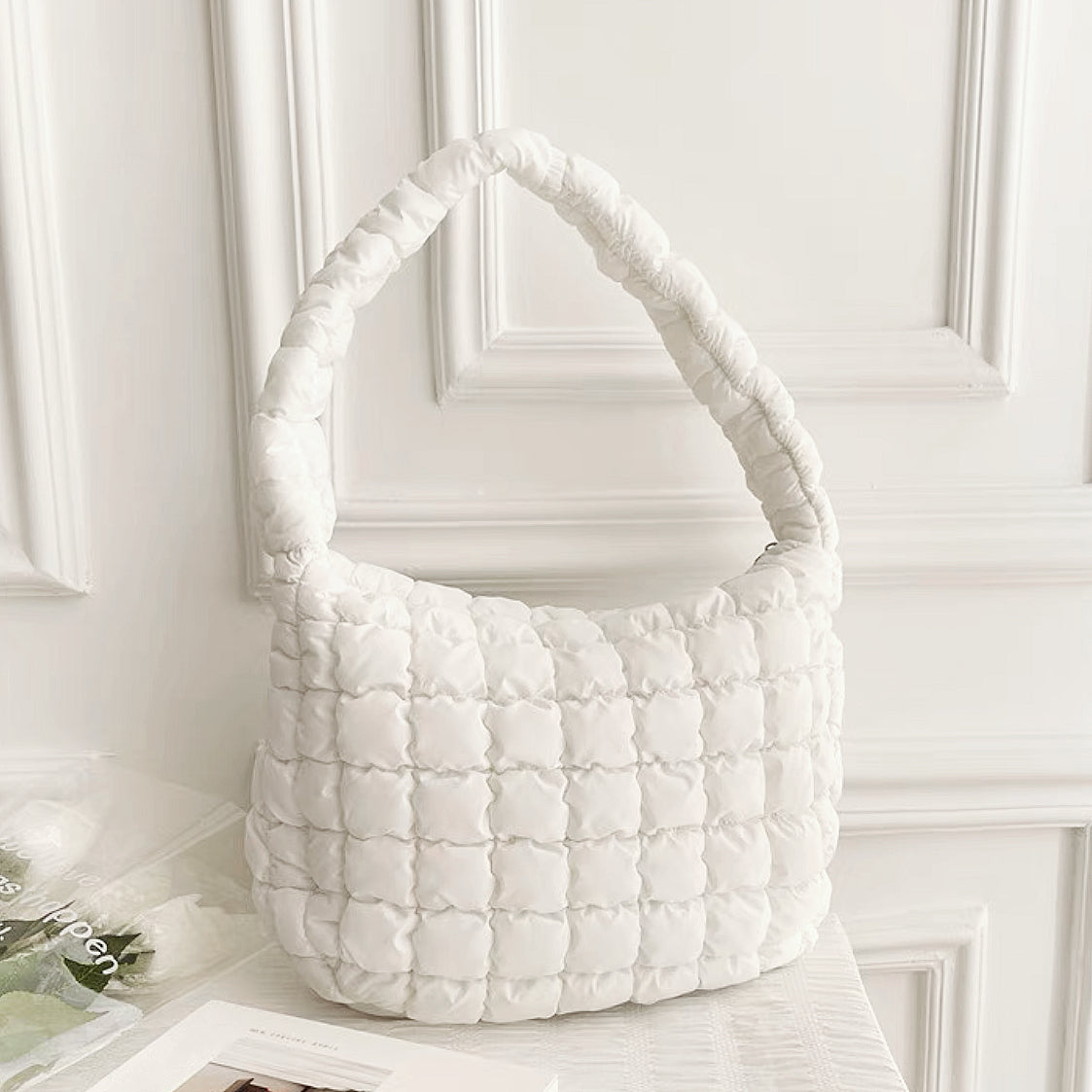 Pleated Shoulder Bag for Women-mivona20250409-Calm Wears-White-Calm Wears