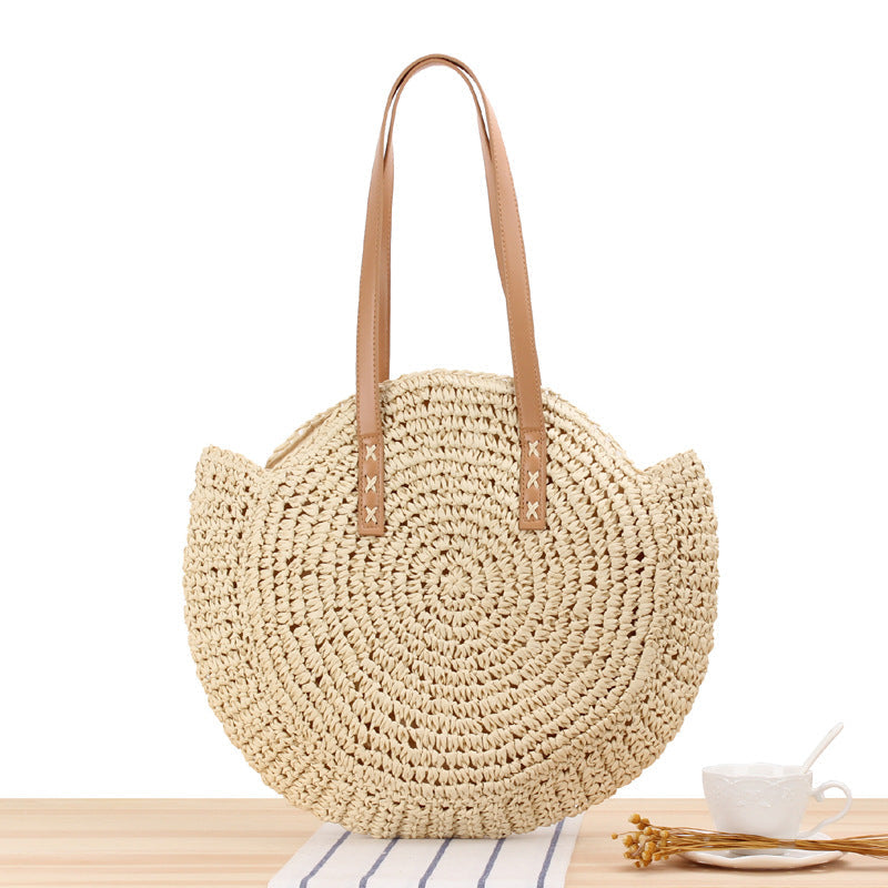 Simple Round Shoulder Bag Straw Bag Summer Beach Bags
